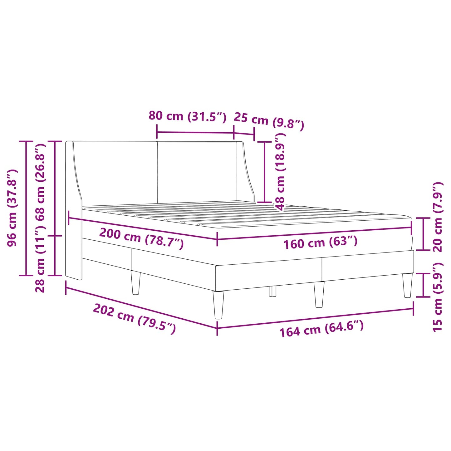 Bedframe met matras met hoofdeinde Zwart 160 x 200 cm Polyester is nu te koop bij PeponiXL, paradijselijk wonen!