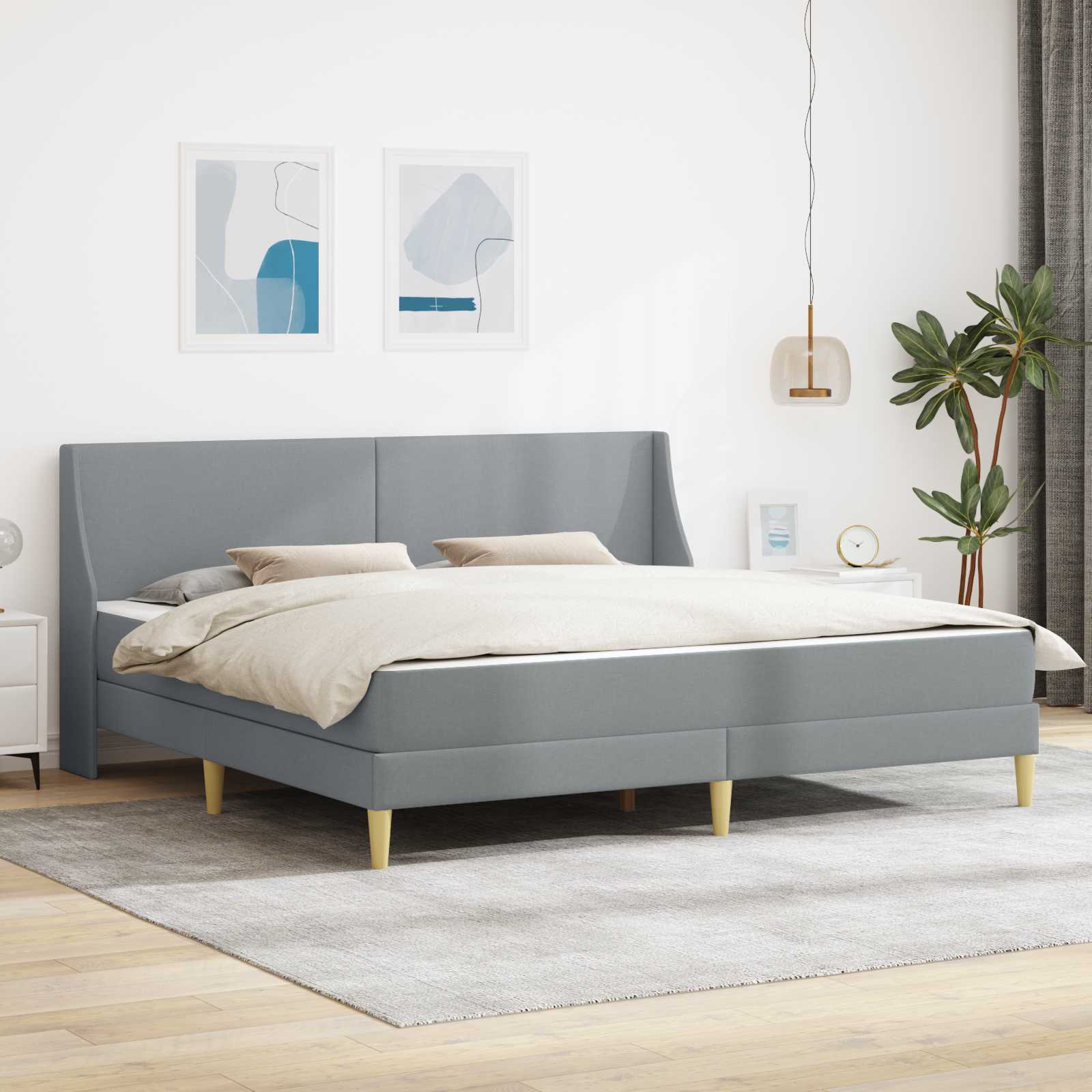 Bedframe met matras Lichtgrijs 200 x 200 cm Polyester is nu te koop bij PeponiXL, paradijselijk wonen!