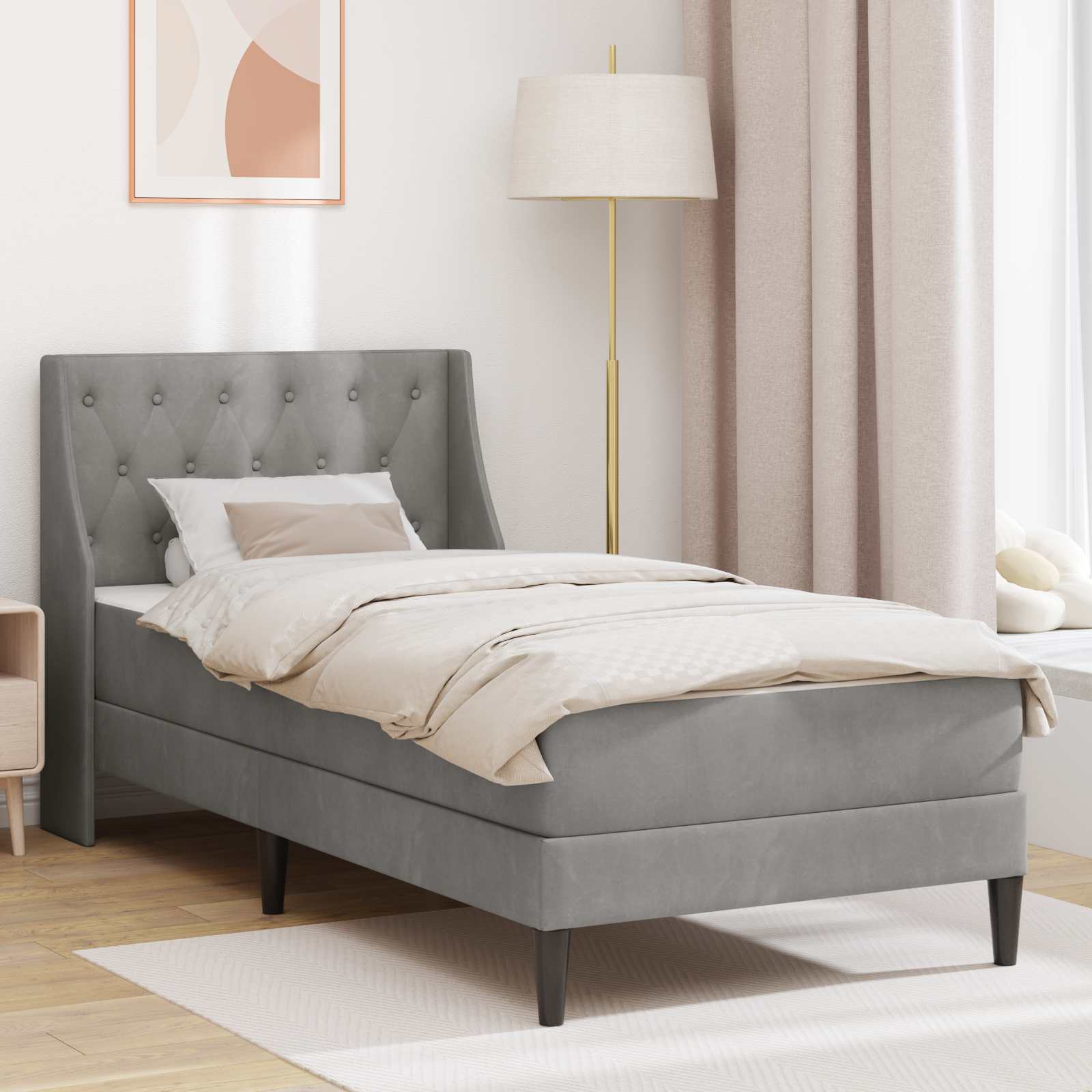 Bedframe met matras met matras Lichtgrijs 90 x 190 cm Fluweel is nu te koop bij PeponiXL, paradijselijk wonen!