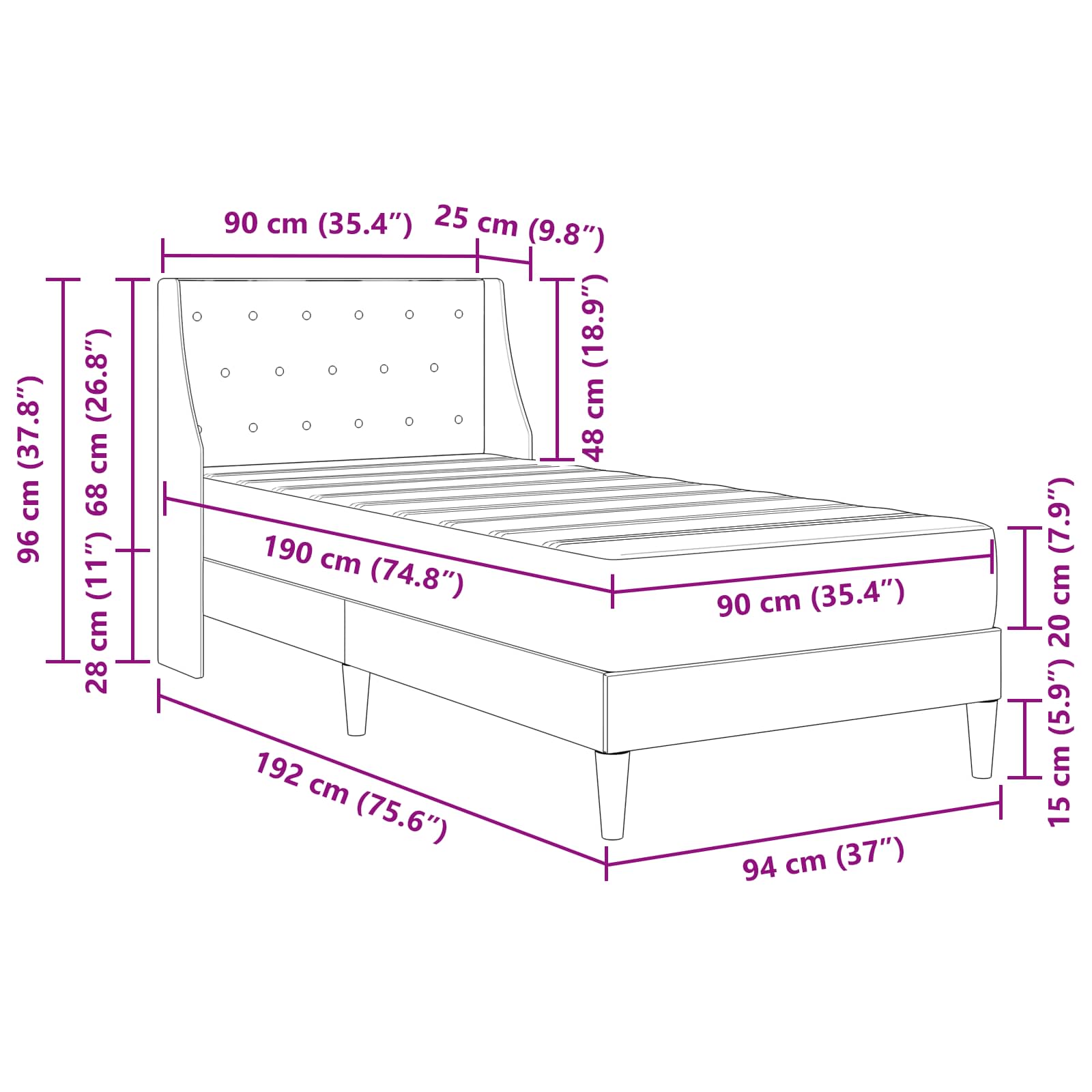 Bedframe met matras met matras Lichtgrijs 90 x 190 cm Fluweel is nu te koop bij PeponiXL, paradijselijk wonen!