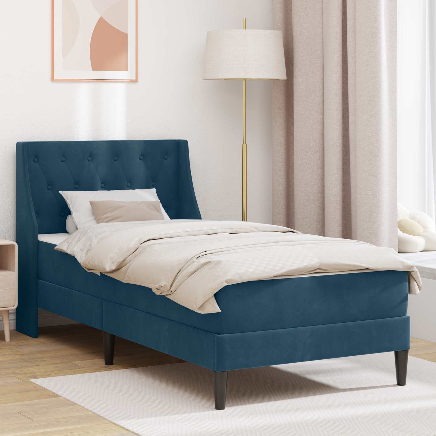 Bedframe met matras met matras Blauw 90 x 200 cm Fluweel is nu te koop bij PeponiXL, paradijselijk wonen!