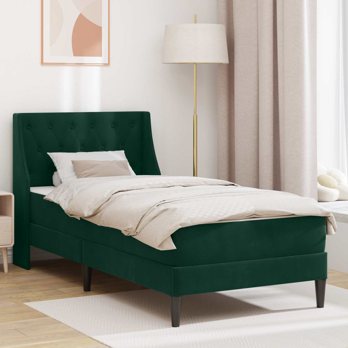 Bedframe met matras met matras Donkergroen 100 x 200 cm Fluweel is nu te koop bij PeponiXL, paradijselijk wonen!