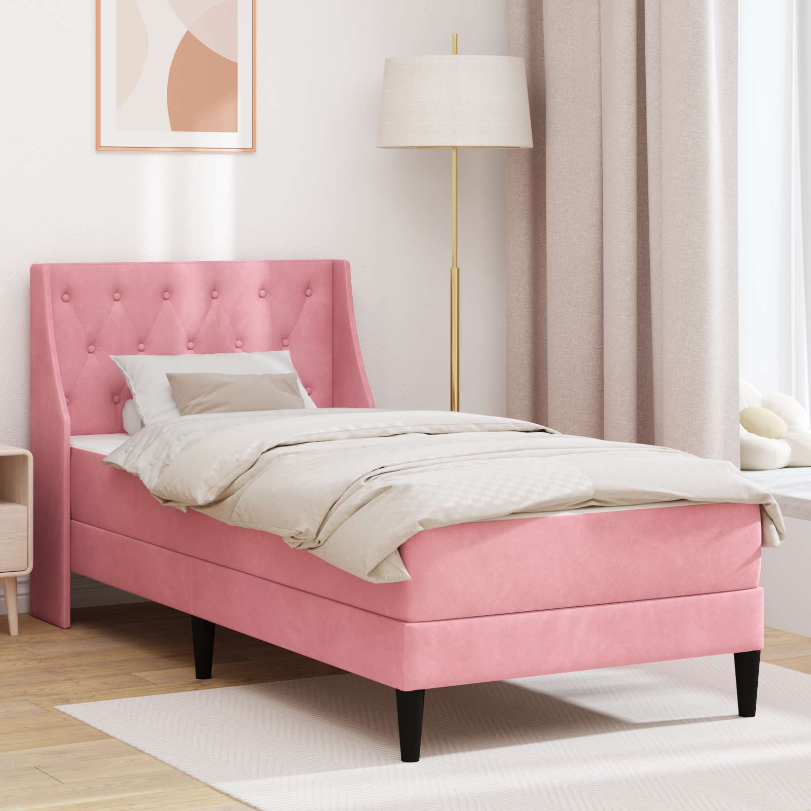 Bedframe met matras met matras Roze 100 x 200 cm Fluweel is nu te koop bij PeponiXL, paradijselijk wonen!