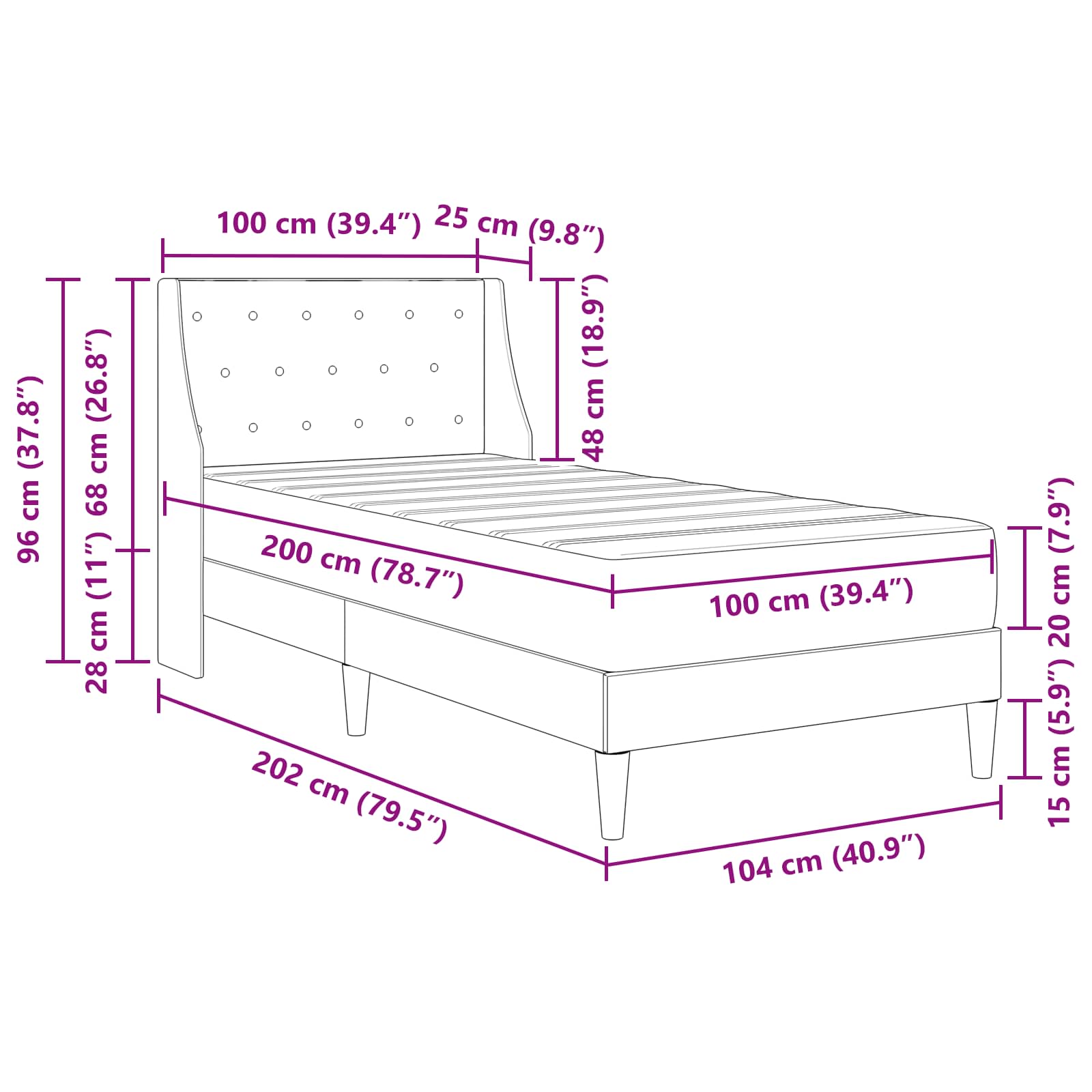 Bedframe met matras met matras Blauw 100 x 200 cm Fluweel is nu te koop bij PeponiXL, paradijselijk wonen!