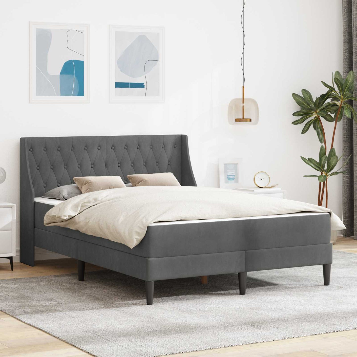 Bedframe met matras met matras Donkergrijs 140 x 190 cm Fluweel is nu te koop bij PeponiXL, paradijselijk wonen!