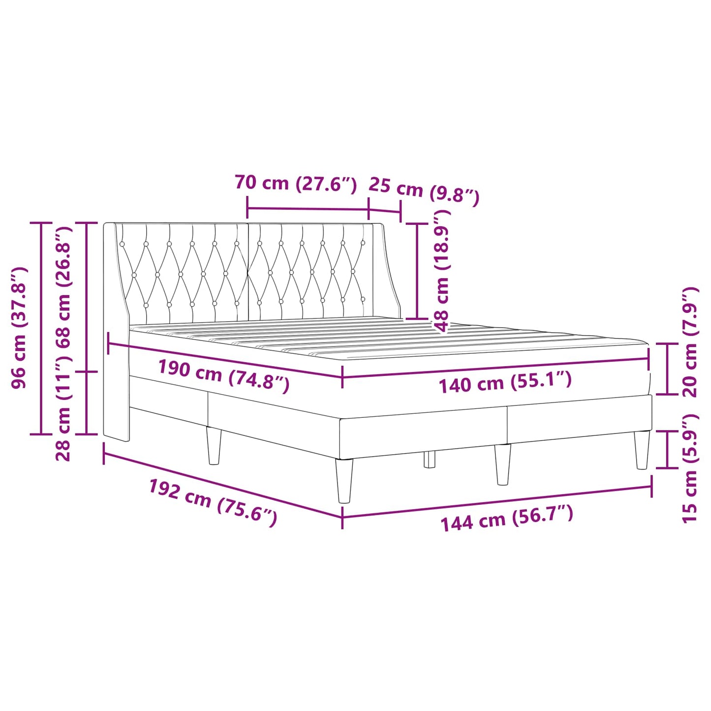 Bedframe met matras met matras Donkergrijs 140 x 190 cm Fluweel is nu te koop bij PeponiXL, paradijselijk wonen!