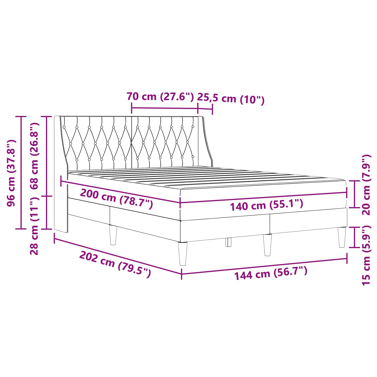Bedframe met matras met matras Blauw 140 x 200 cm Fluweel is nu te koop bij PeponiXL, paradijselijk wonen!