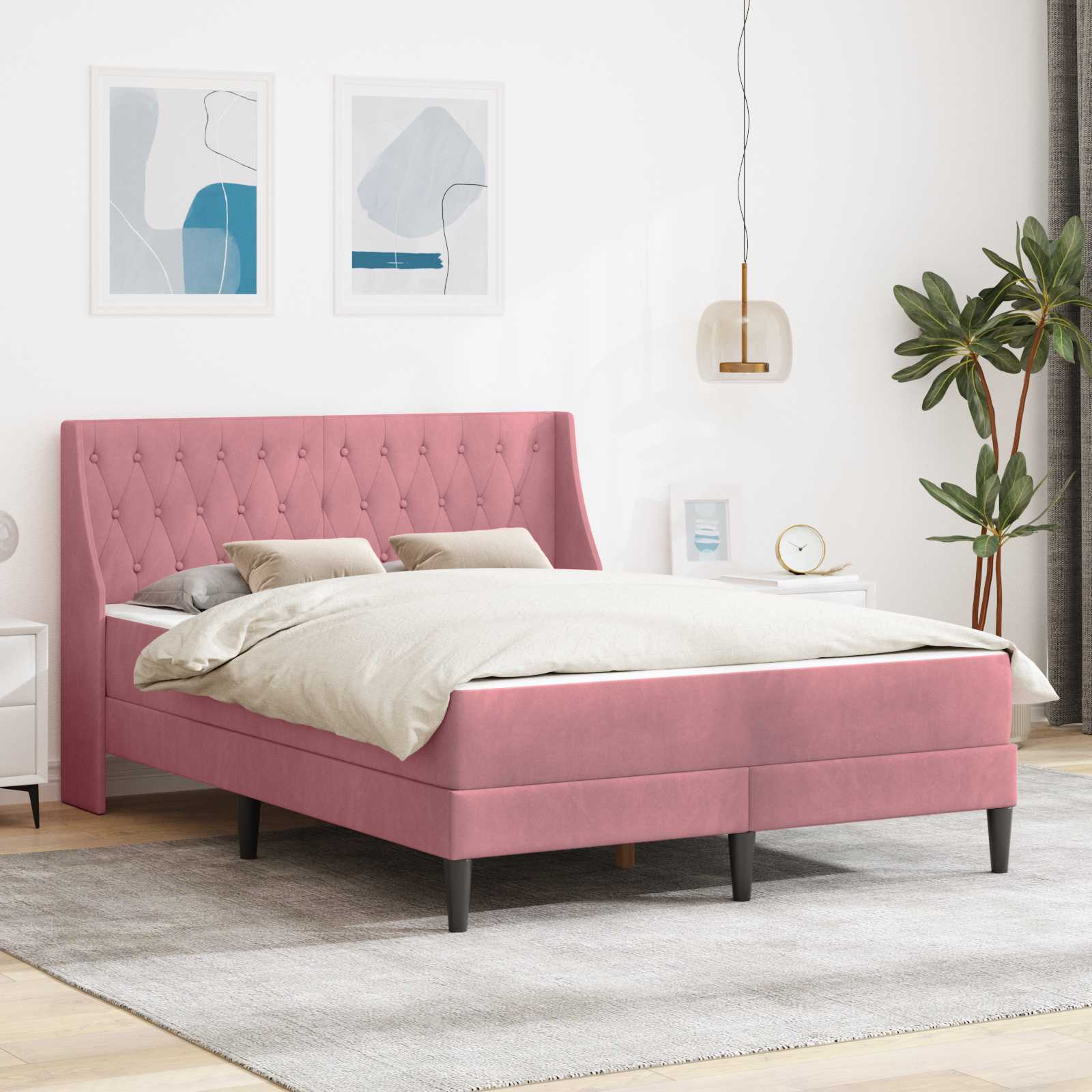 Bedframe met matras met matras Roze 160 x 200 cm Fluweel is nu te koop bij PeponiXL, paradijselijk wonen!