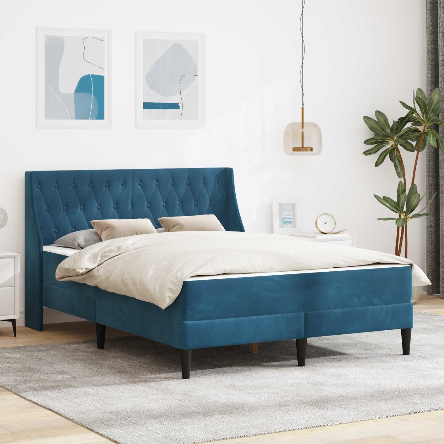 Bedframe met matras met matras Blauw 160 x 200 cm Fluweel is nu te koop bij PeponiXL, paradijselijk wonen!