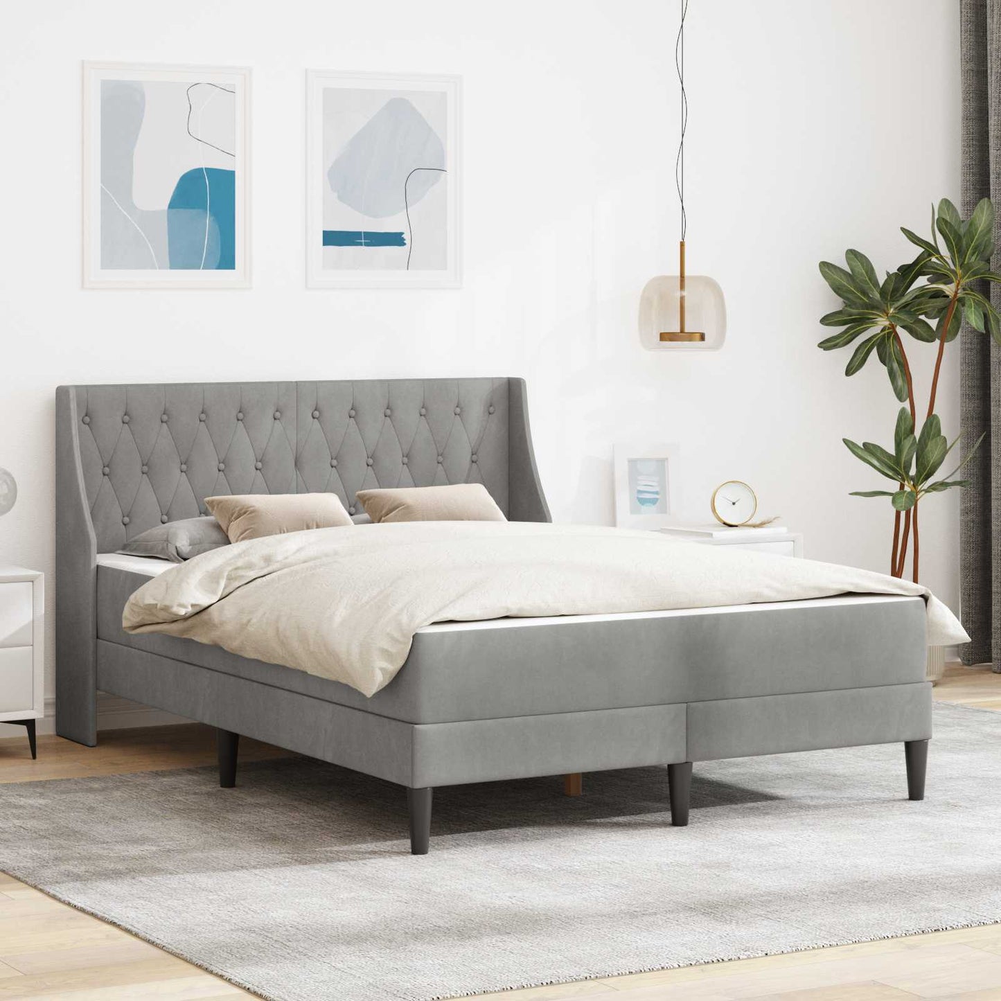 Bedframe met matras met matras Lichtgrijs 180 x 200 cm Fluweel is nu te koop bij PeponiXL, paradijselijk wonen!