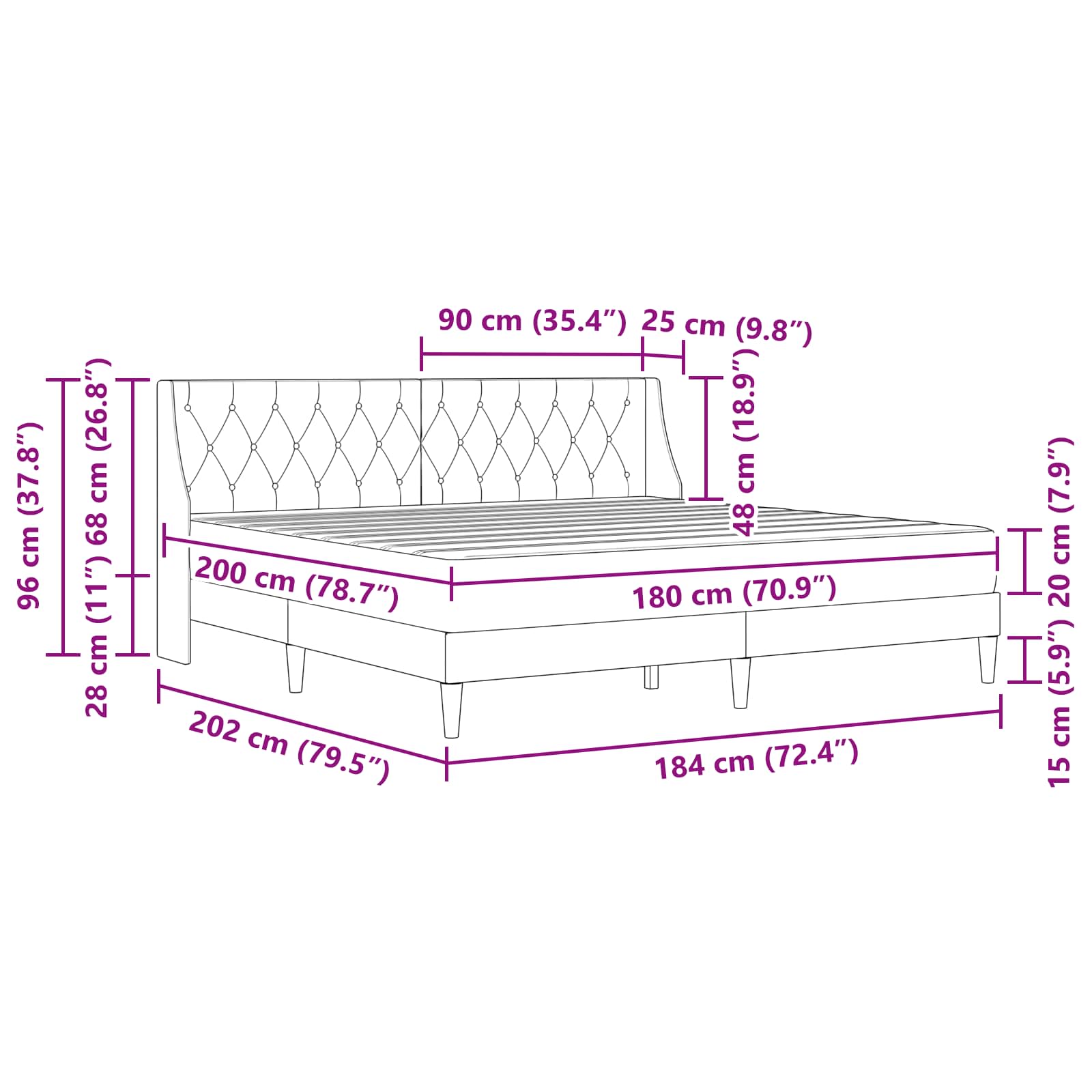 Bedframe met matras met matras Roze 180 x 200 cm Fluweel is nu te koop bij PeponiXL, paradijselijk wonen!