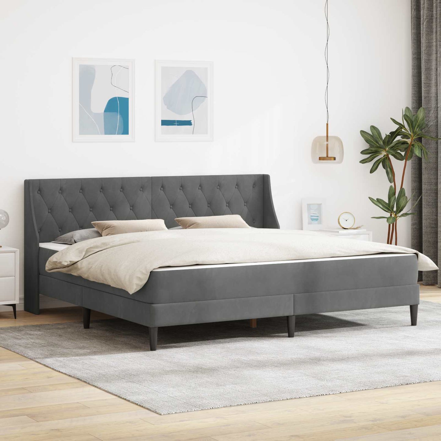 Bedframe met matras met matras Donkergrijs 200 x 200 cm Fluweel is nu te koop bij PeponiXL, paradijselijk wonen!