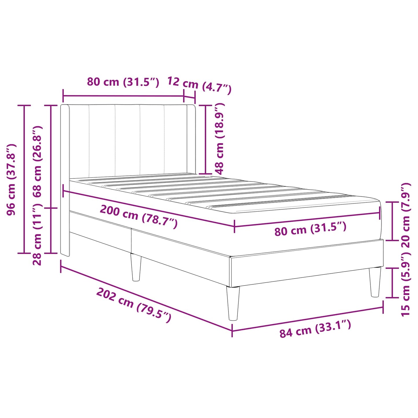 Bedframe met matras met hoofdeinde Zwart 80 x 200 cm Fluweel is nu te koop bij PeponiXL, paradijselijk wonen!