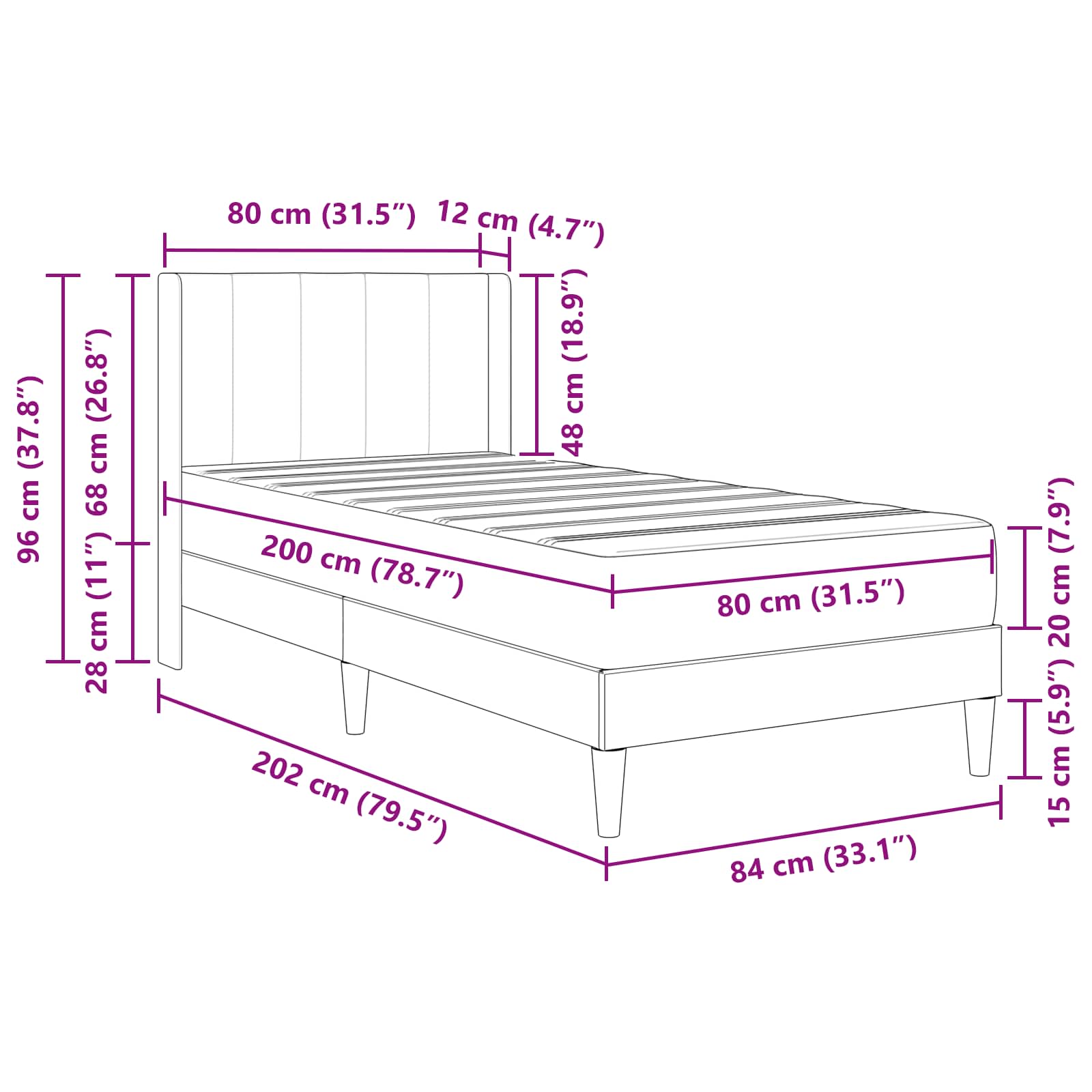 Bedframe met matras met hoofdeinde Zwart 80 x 200 cm Fluweel is nu te koop bij PeponiXL, paradijselijk wonen!