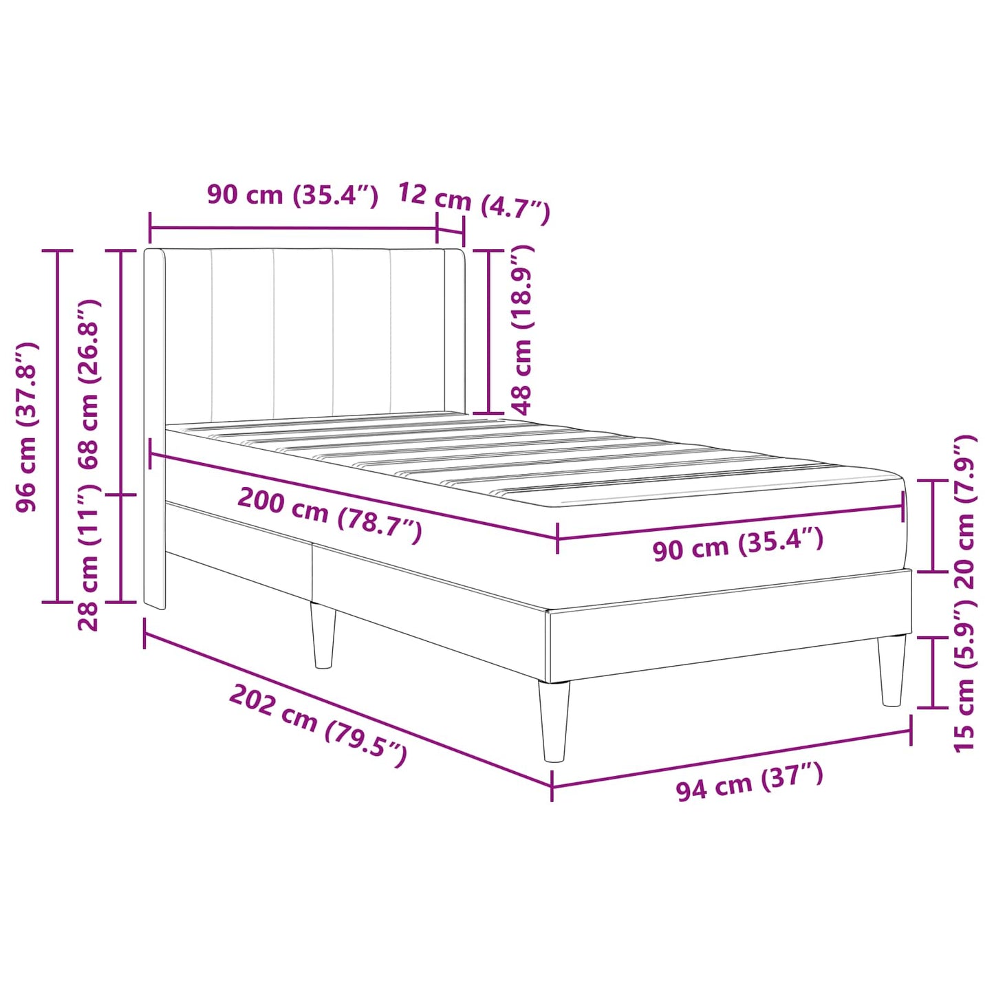Bedframe met matras met hoofdeinde Blauw 90 x 200 cm Fluweel is nu te koop bij PeponiXL, paradijselijk wonen!