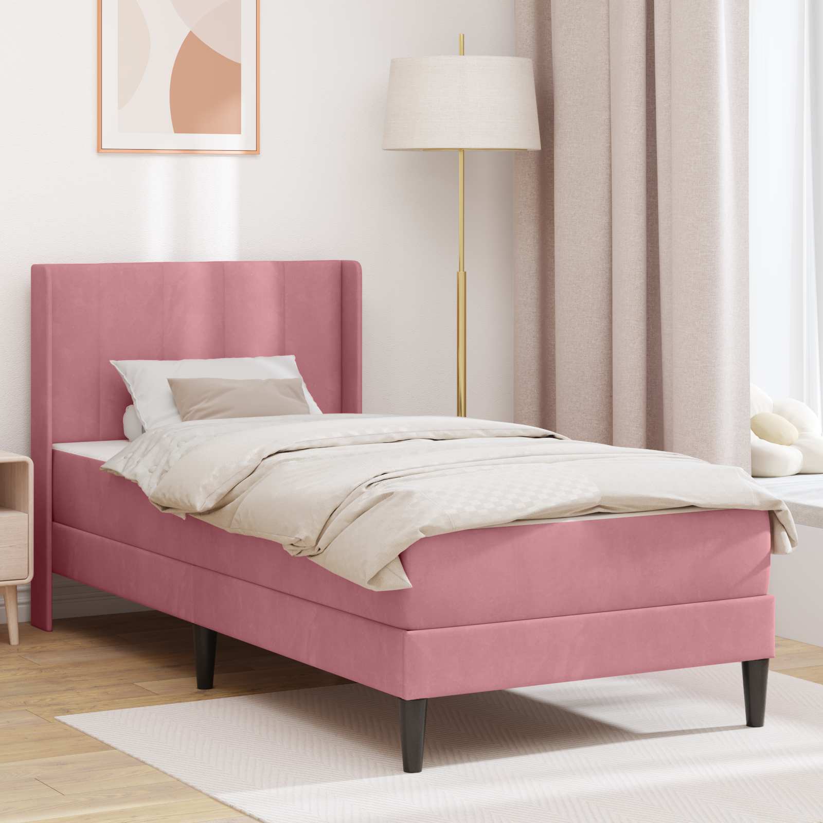 Bedframe met matras Roze 100 x 200 cm Fluweel is nu te koop bij PeponiXL, paradijselijk wonen!