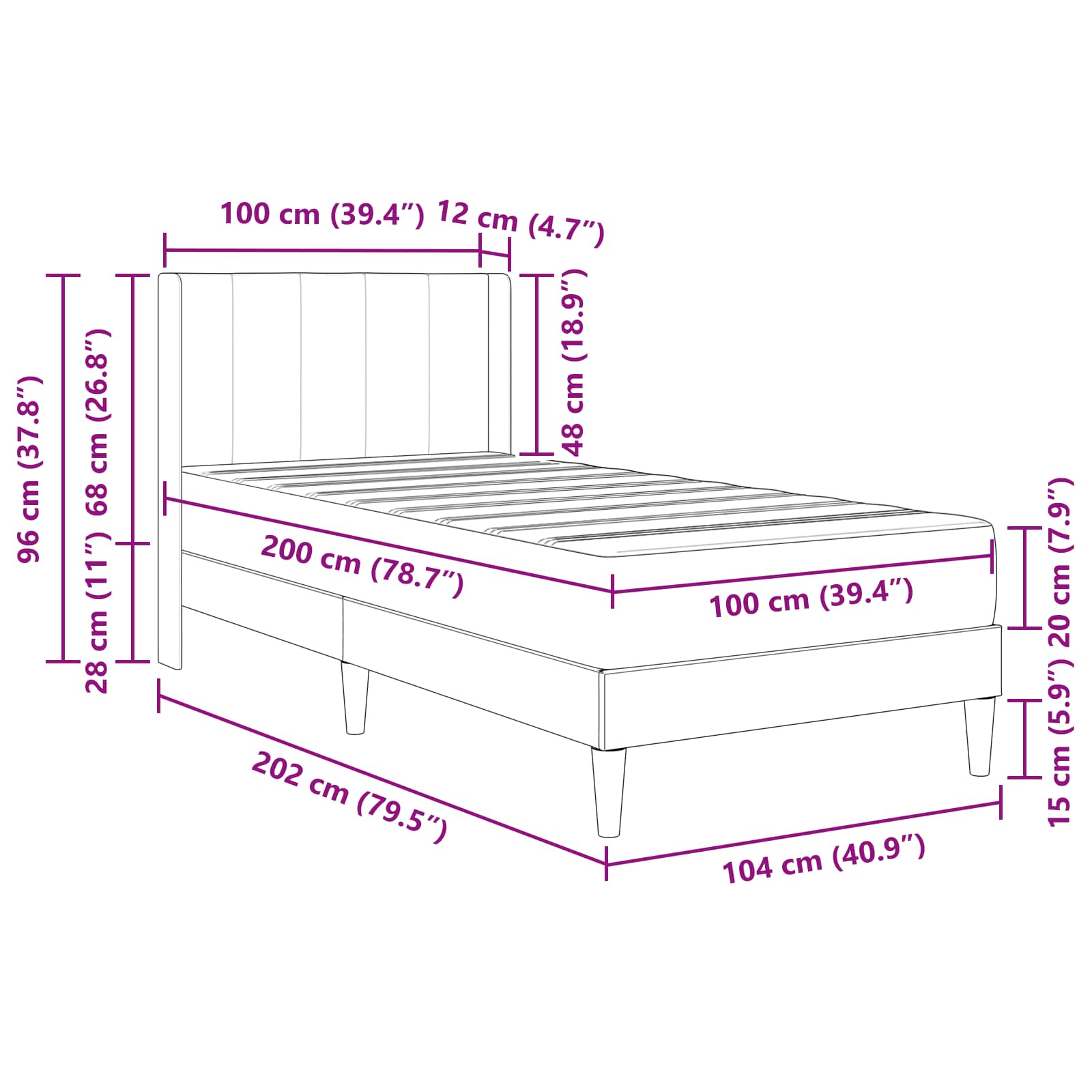 Bedframe met matras Roze 100 x 200 cm Fluweel is nu te koop bij PeponiXL, paradijselijk wonen!