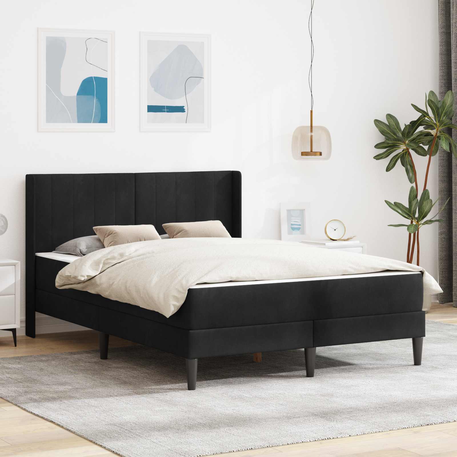 Bedframe met matras met hoofdeinde Zwart 140 x 190 cm Fluweel is nu te koop bij PeponiXL, paradijselijk wonen!
