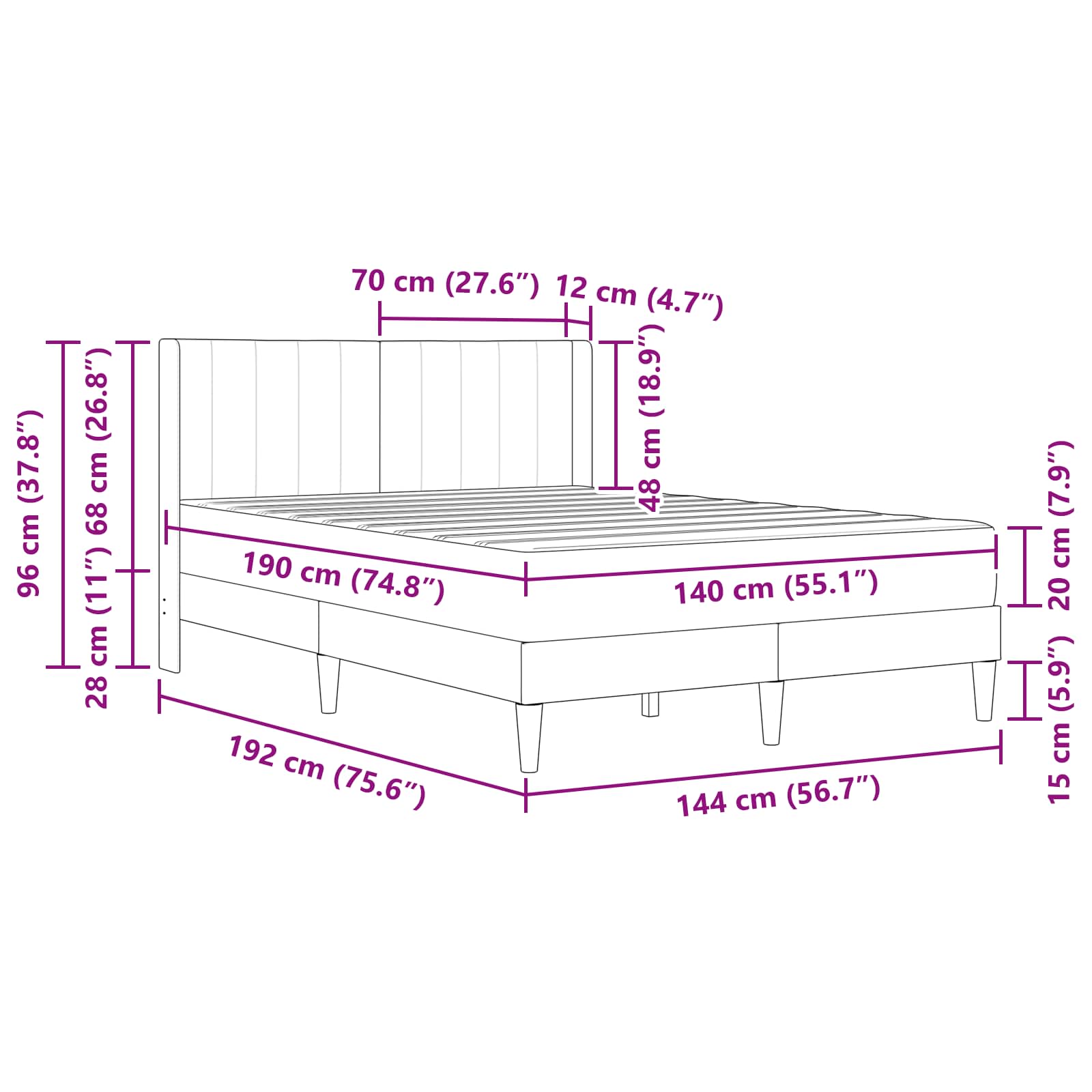 Bedframe met matras met hoofdeinde Zwart 140 x 190 cm Fluweel is nu te koop bij PeponiXL, paradijselijk wonen!