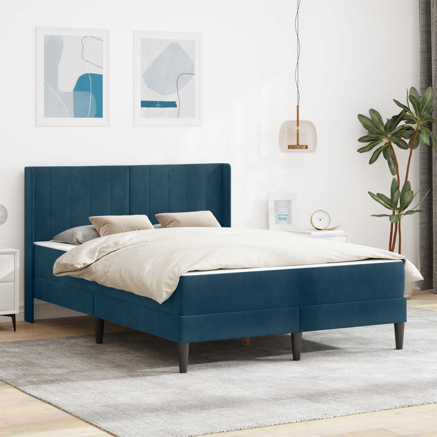 Bedframe met matras Blauw 160 x 200 cm Fluweel is nu te koop bij PeponiXL, paradijselijk wonen!