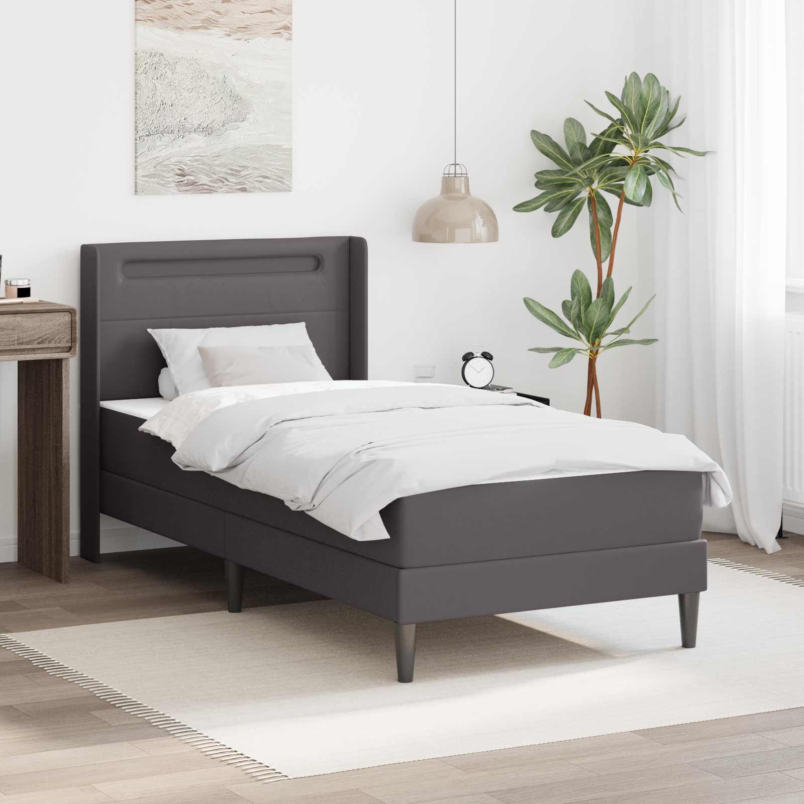 Bedframe met matras Grijs 100 x 200 cm Kunstleer is nu te koop bij PeponiXL, paradijselijk wonen!