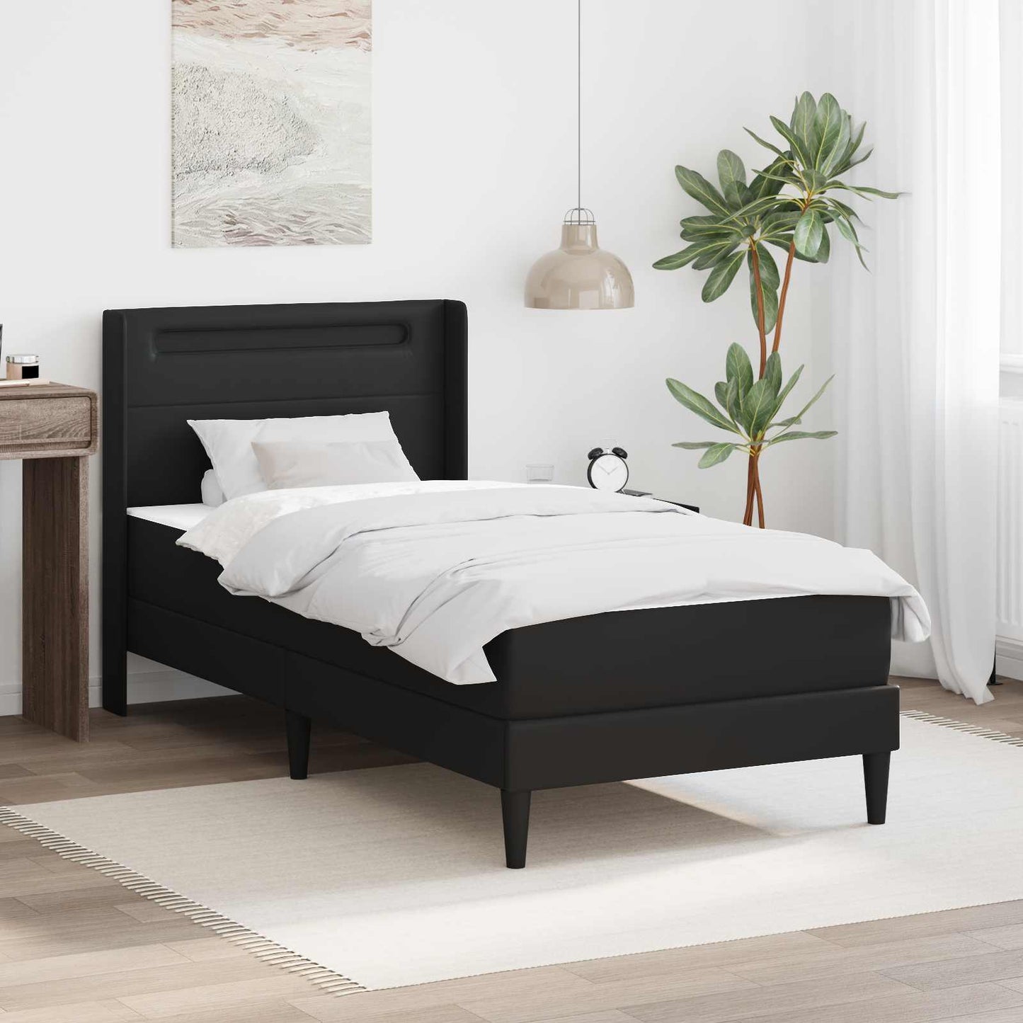 Bedframe met matras Zwart 100 x 200 cm Kunstleer is nu te koop bij PeponiXL, paradijselijk wonen!