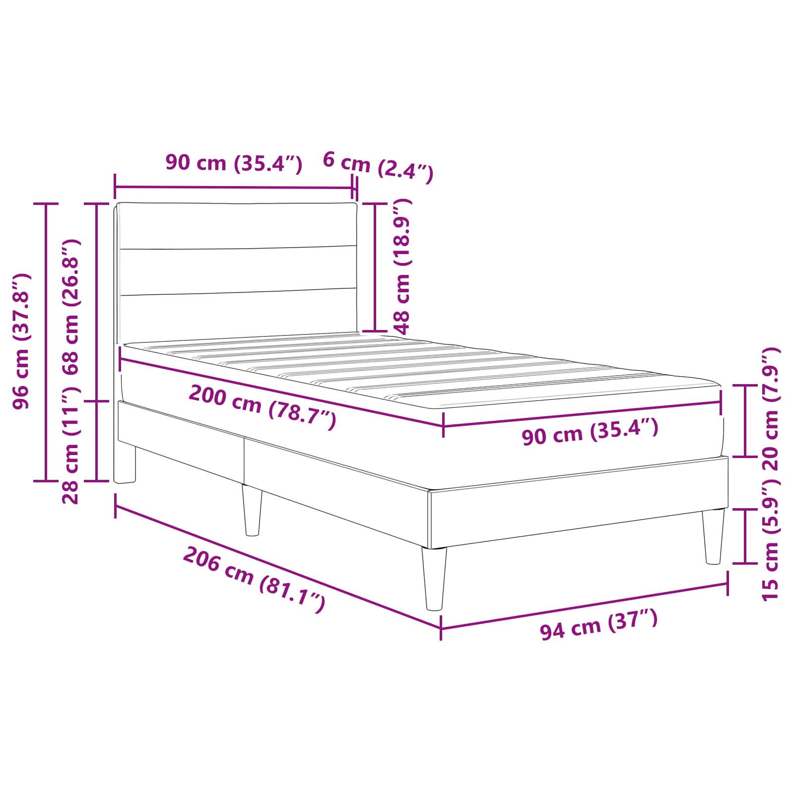 Bedframe Blauw 90 x 200 cm Polyester is nu te koop bij PeponiXL, paradijselijk wonen!