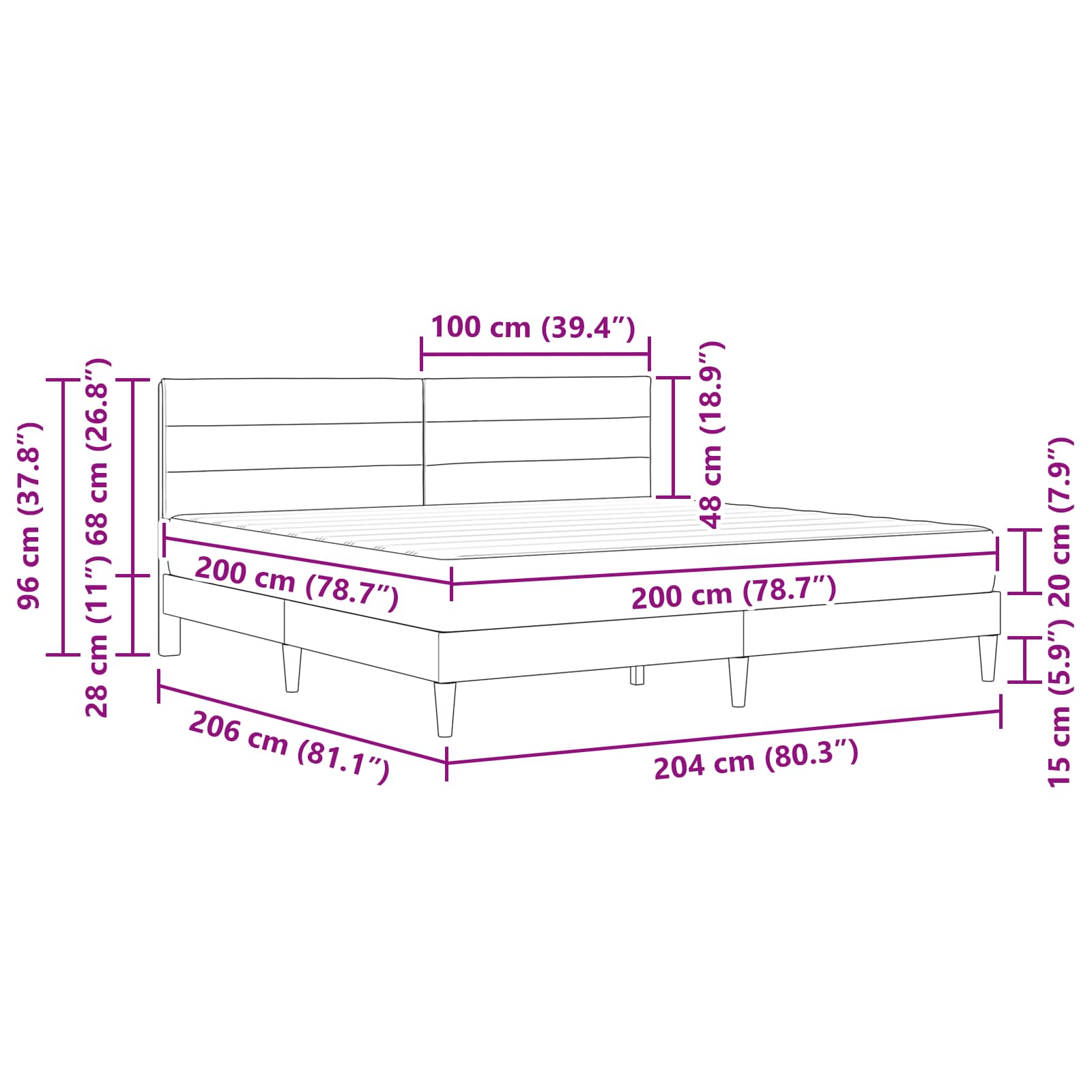Bedframe Donkergrijs 200 x 200 cm Polyester is nu te koop bij PeponiXL, paradijselijk wonen!