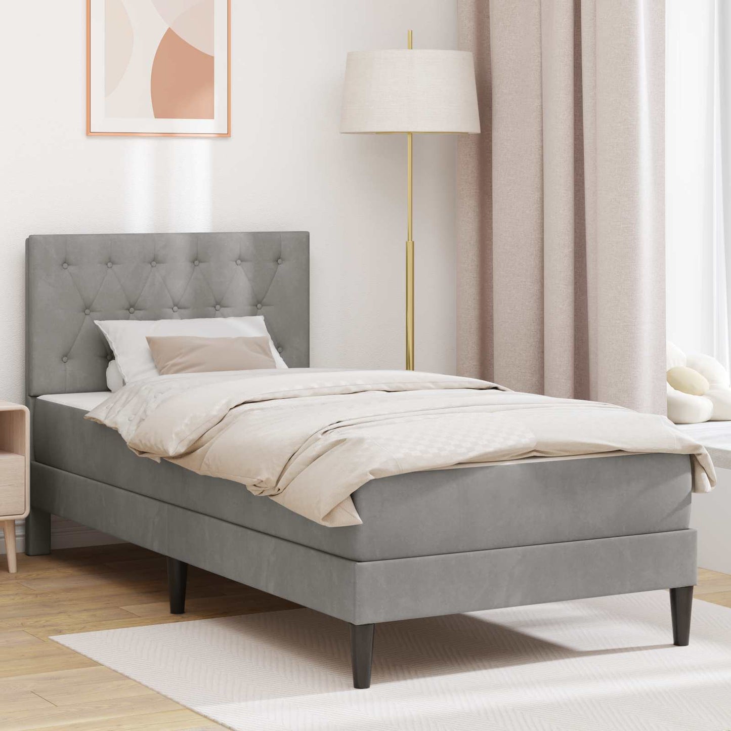 Bedframe met matras Lichtgrijs 80 x 200 cm Fluweel is nu te koop bij PeponiXL, paradijselijk wonen!