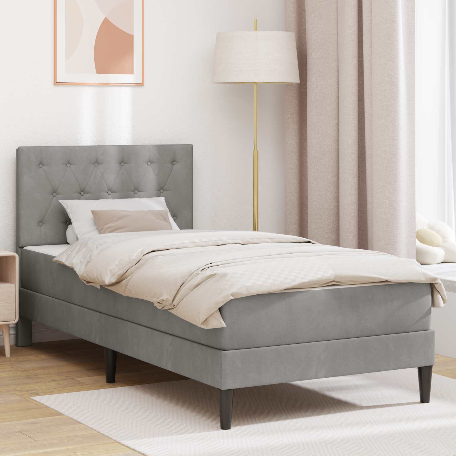 Bedframe met matras Lichtgrijs 80 x 200 cm Fluweel is nu te koop bij PeponiXL, paradijselijk wonen!
