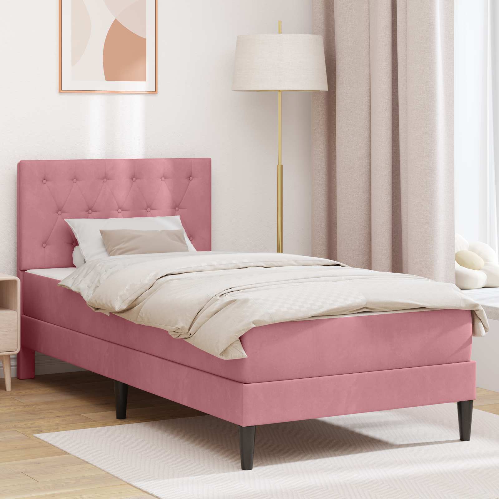 Bedframe met matras met hoofdeinde Roze 80 x 200 cm Fluweel is nu te koop bij PeponiXL, paradijselijk wonen!