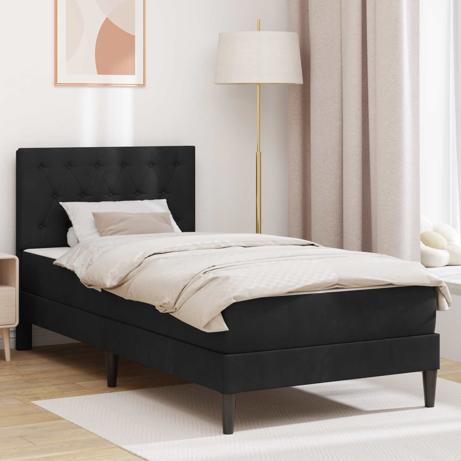 Bedframe met matras met hoofdeinde Zwart 80 x 200 cm Fluweel is nu te koop bij PeponiXL, paradijselijk wonen!