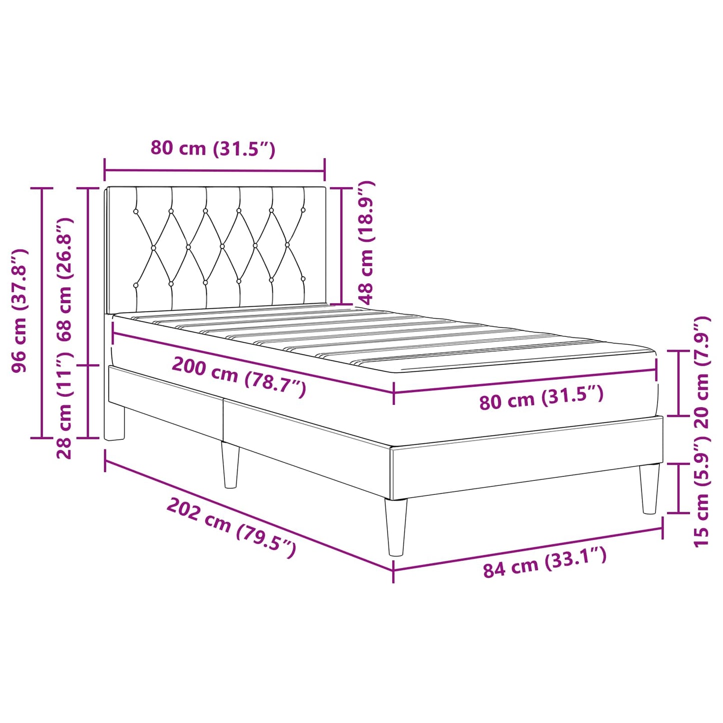 Bedframe met matras met hoofdeinde Zwart 80 x 200 cm Fluweel is nu te koop bij PeponiXL, paradijselijk wonen!