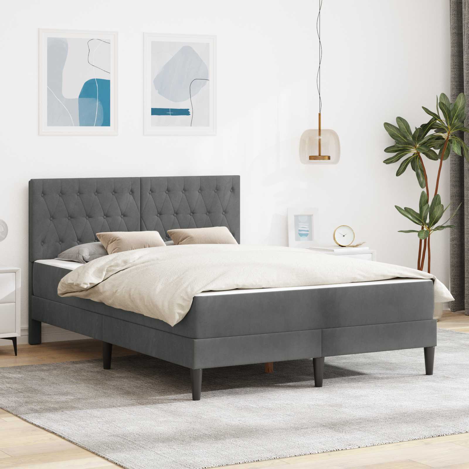 Bedframe met matras vidaXL Donkergrijs 120 x 190 cm Fluweel is nu te koop bij PeponiXL, paradijselijk wonen!