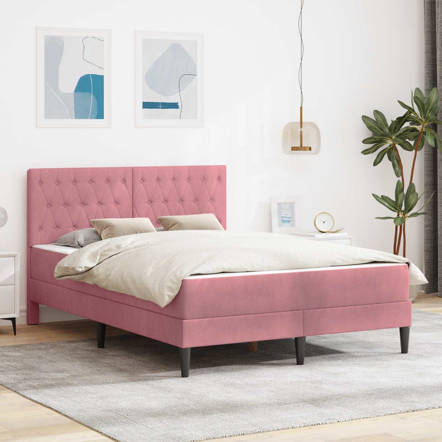 Bedframe met matras vidaXL Roze Roze 120 x 190 cm Fluweel is nu te koop bij PeponiXL, paradijselijk wonen!