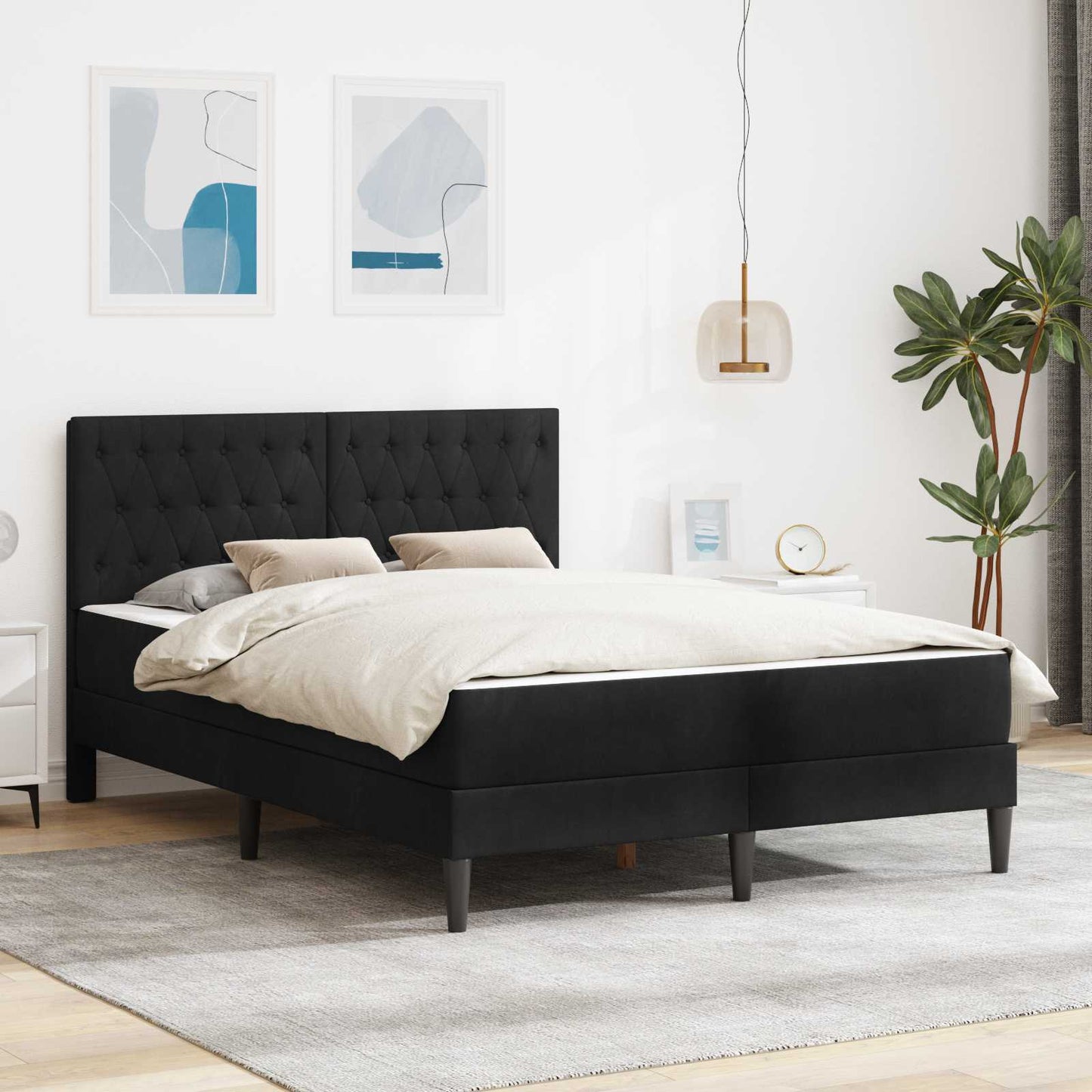 Bedframe met matras vidaXL Zwart Zwart 120 x 190 cm Fluweel is nu te koop bij PeponiXL, paradijselijk wonen!