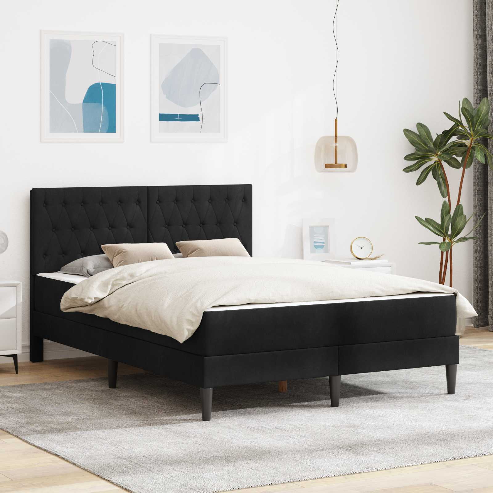 Bedframe met matras vidaXL Zwart Zwart 120 x 190 cm Fluweel is nu te koop bij PeponiXL, paradijselijk wonen!