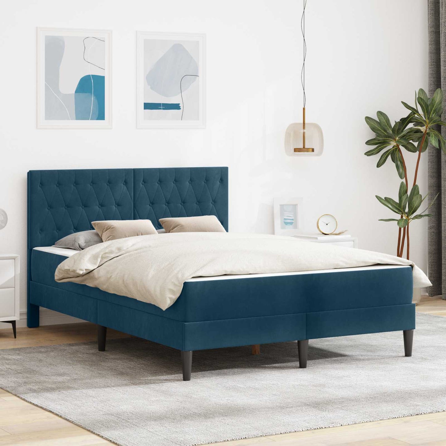 Bedframe met matras vidaXL Blauw Blauw 120 x 190 cm Fluweel is nu te koop bij PeponiXL, paradijselijk wonen!