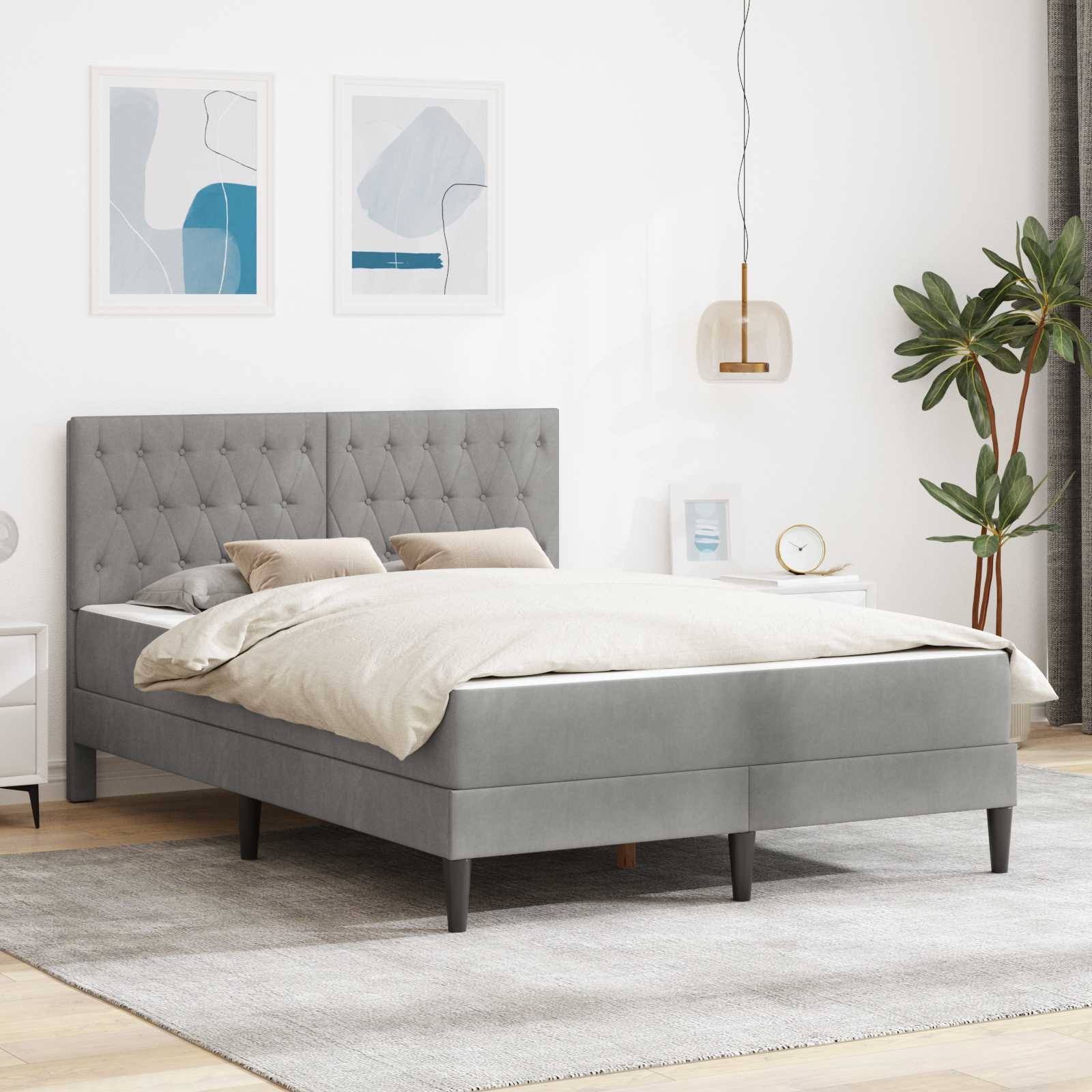 Bedframe met matras Lichtgrijs 120 x 200 cm Fluweel is nu te koop bij PeponiXL, paradijselijk wonen!