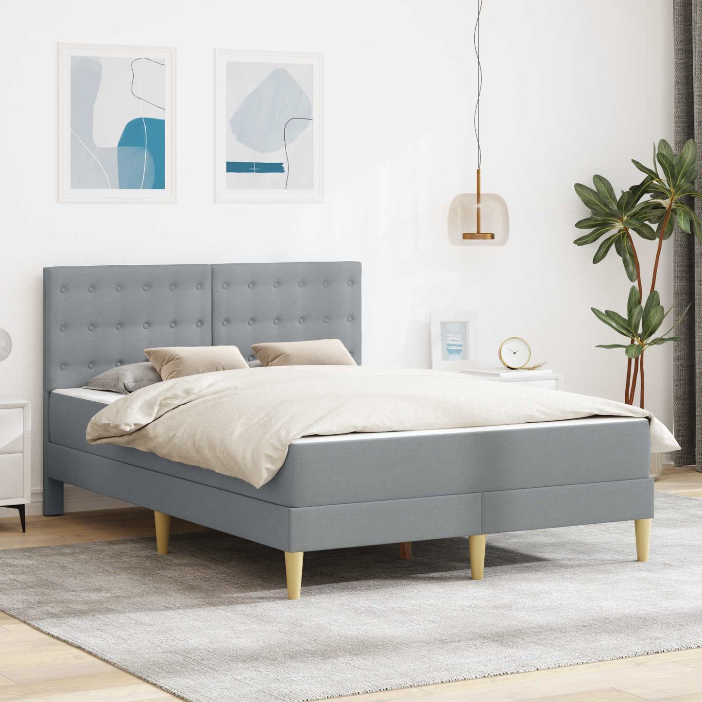 Bedframe met matras met hoofdeinde Lichtgrijs 120 x 190 cm Stof is nu te koop bij PeponiXL, paradijselijk wonen!