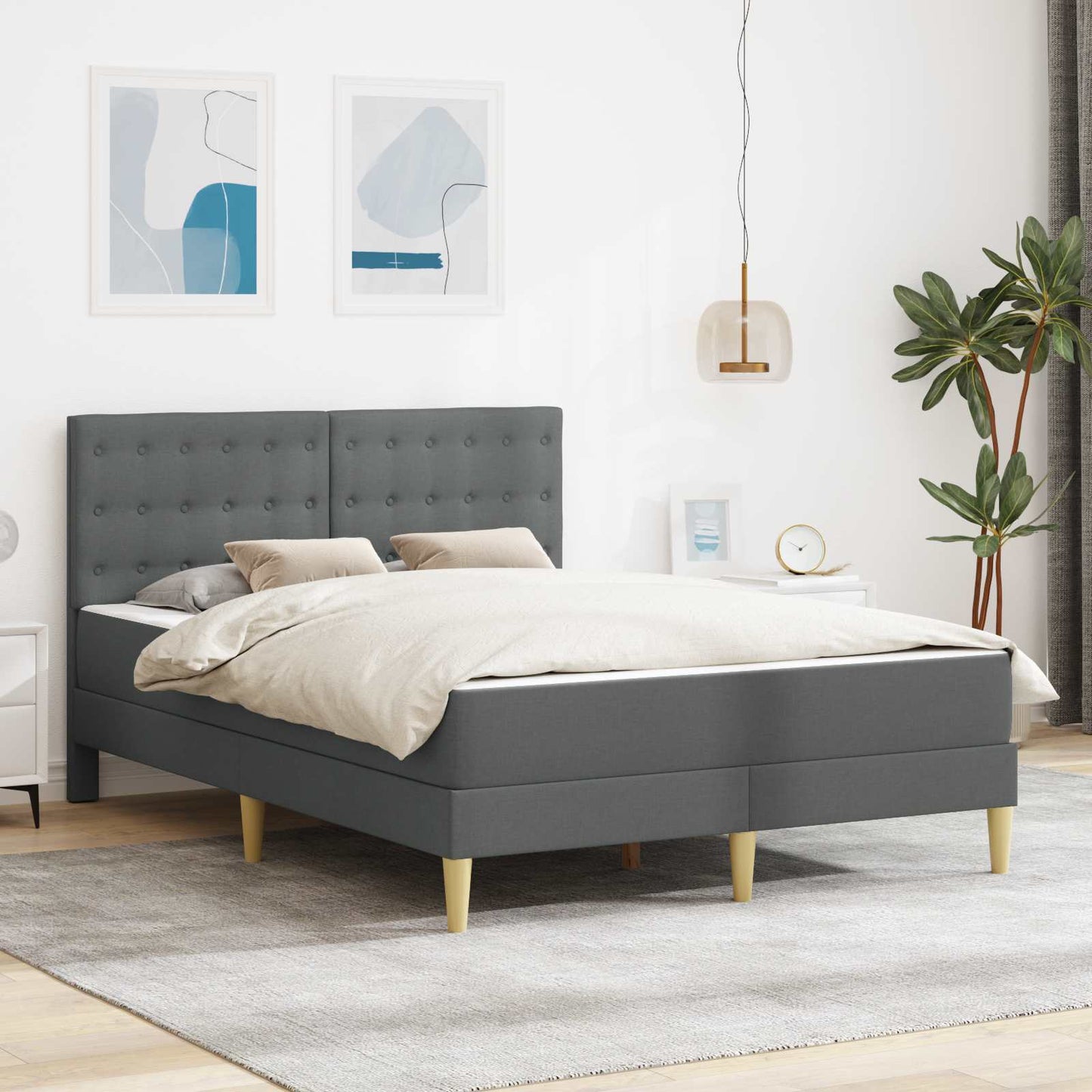 Bedframe met matras Donkergrijs 120 x 190 cm Stof is nu te koop bij PeponiXL, paradijselijk wonen!