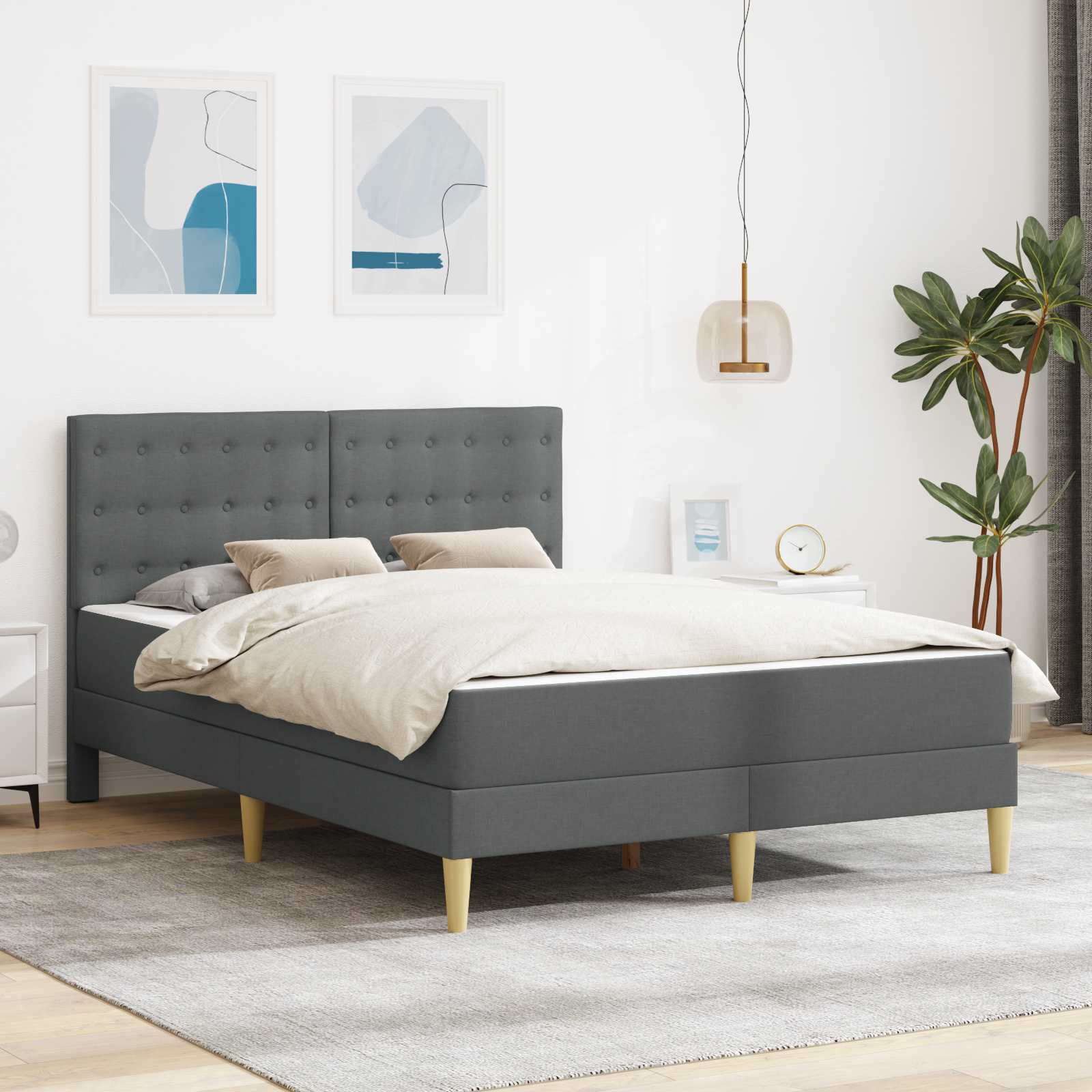 Bedframe met matras Donkergrijs 120 x 190 cm Stof is nu te koop bij PeponiXL, paradijselijk wonen!