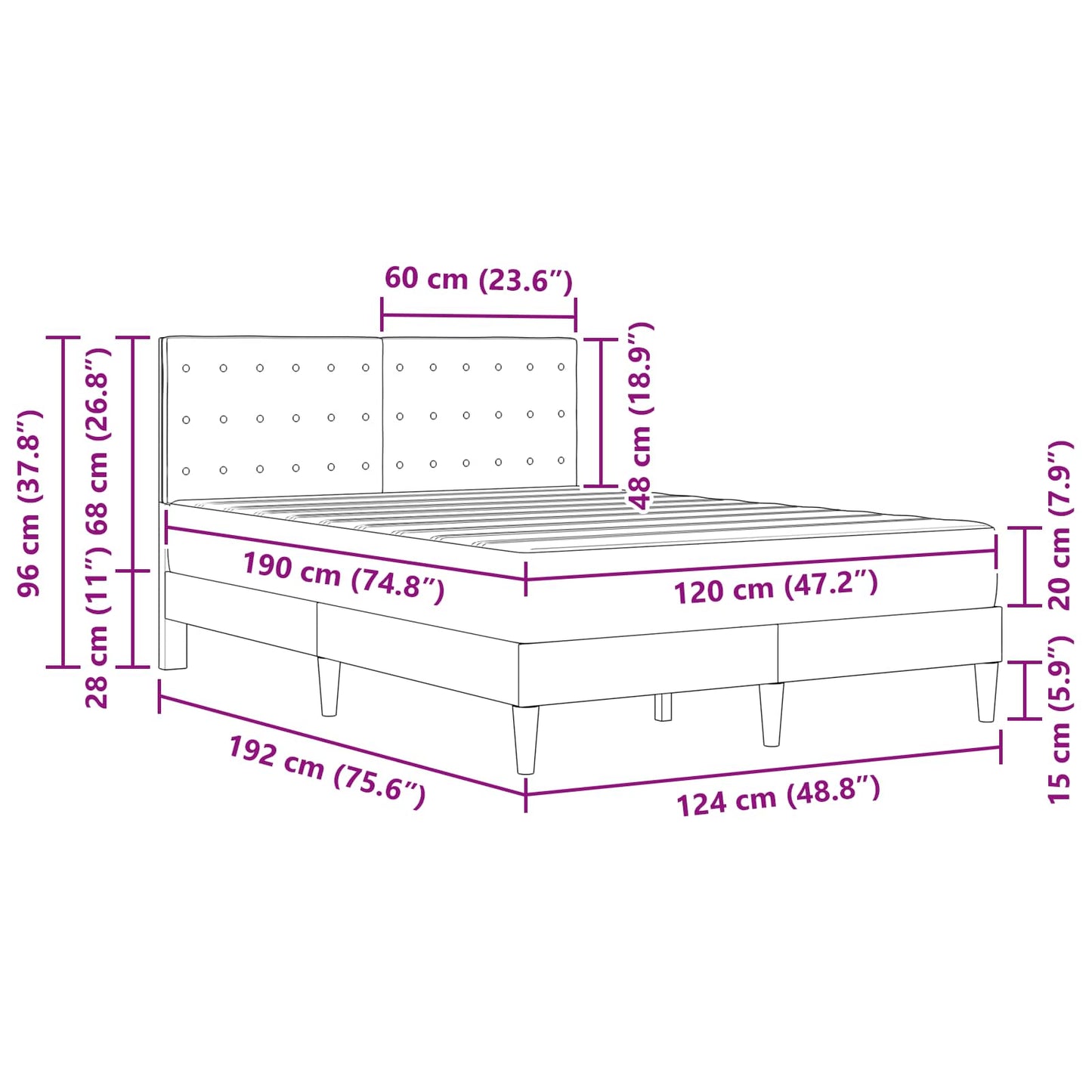 Bedframe met matras Donkergrijs 120 x 190 cm Stof is nu te koop bij PeponiXL, paradijselijk wonen!