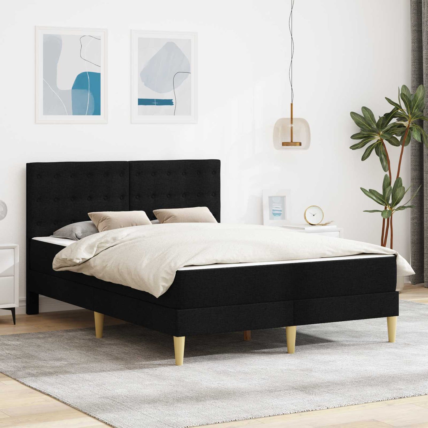 Bedframe met matras met hoofdeinde Zwart 120 x 190 cm Stof is nu te koop bij PeponiXL, paradijselijk wonen!