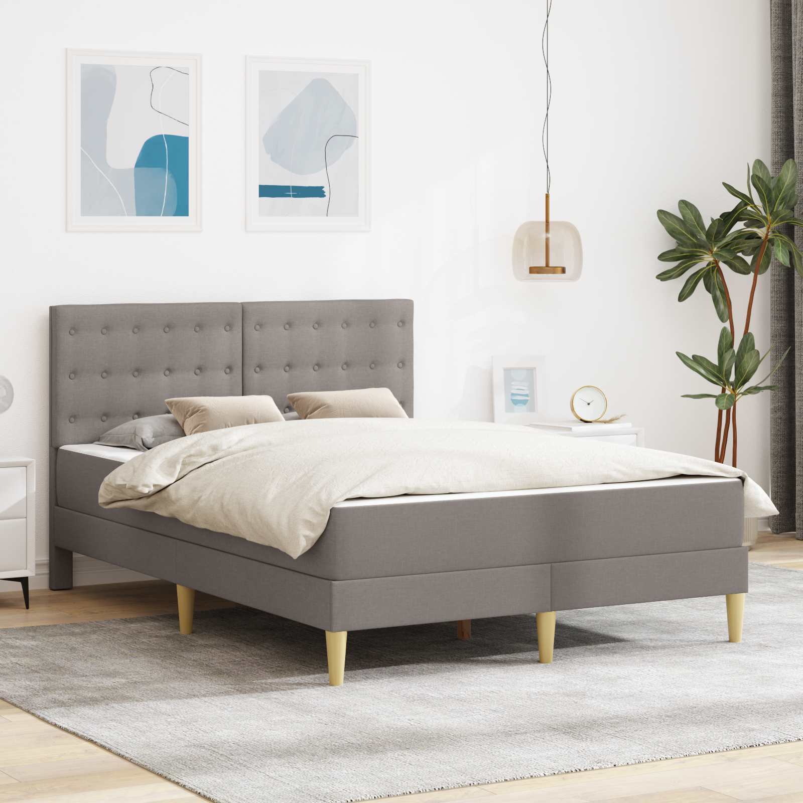 Bedframe met matras met hoofdeinde Taupe 120 x 190 cm Stof is nu te koop bij PeponiXL, paradijselijk wonen!
