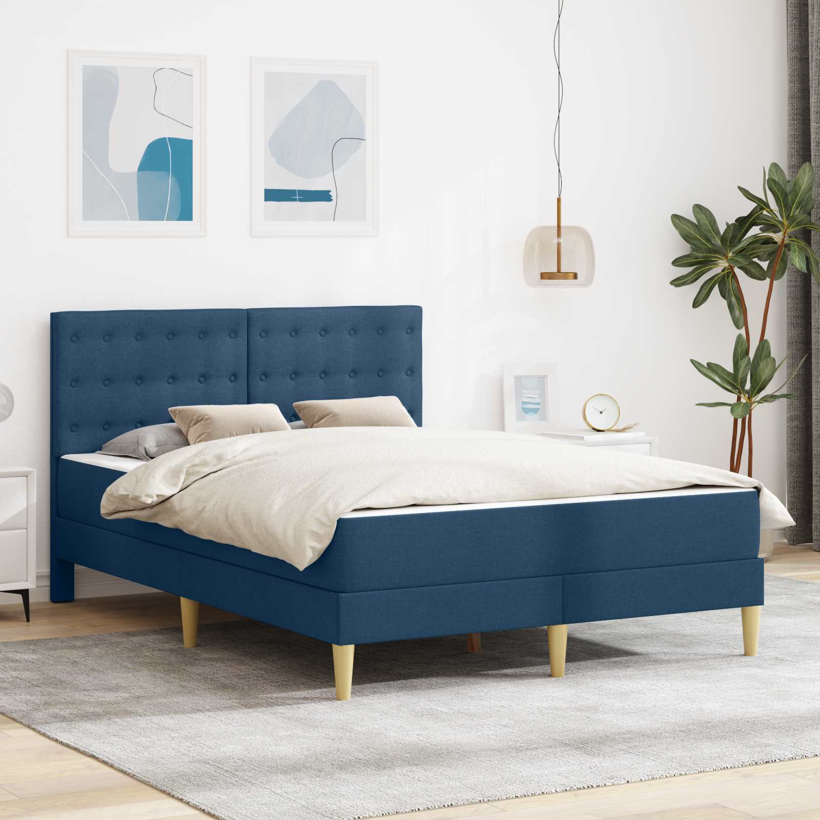 Bedframe met matras met hoofdeinde Blauw 120 x 190 cm Stof is nu te koop bij PeponiXL, paradijselijk wonen!