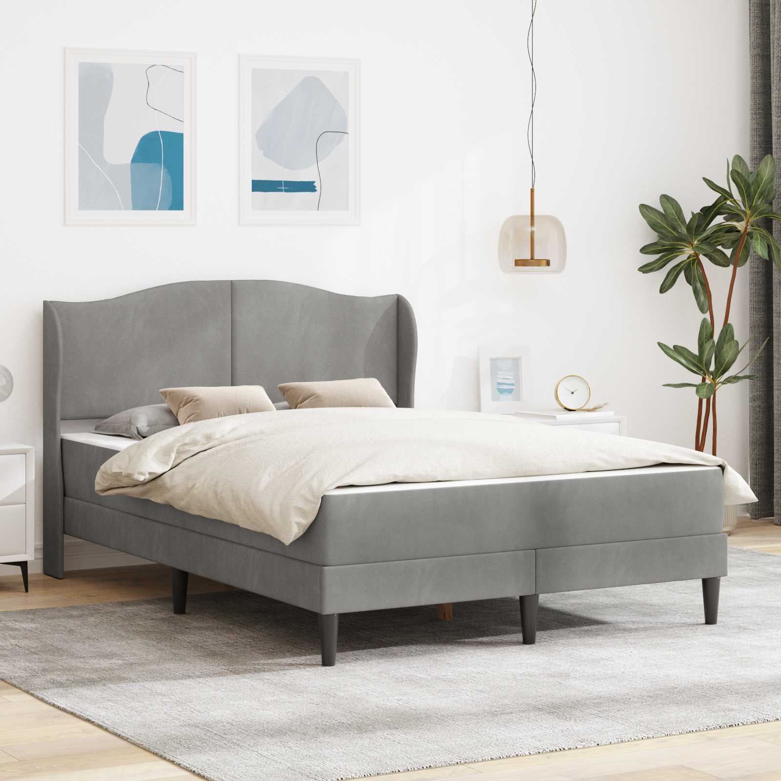 Bedframe met hoofdeinde Lichtgrijs 120 x 200 cm Fluweel is nu te koop bij PeponiXL, paradijselijk wonen!