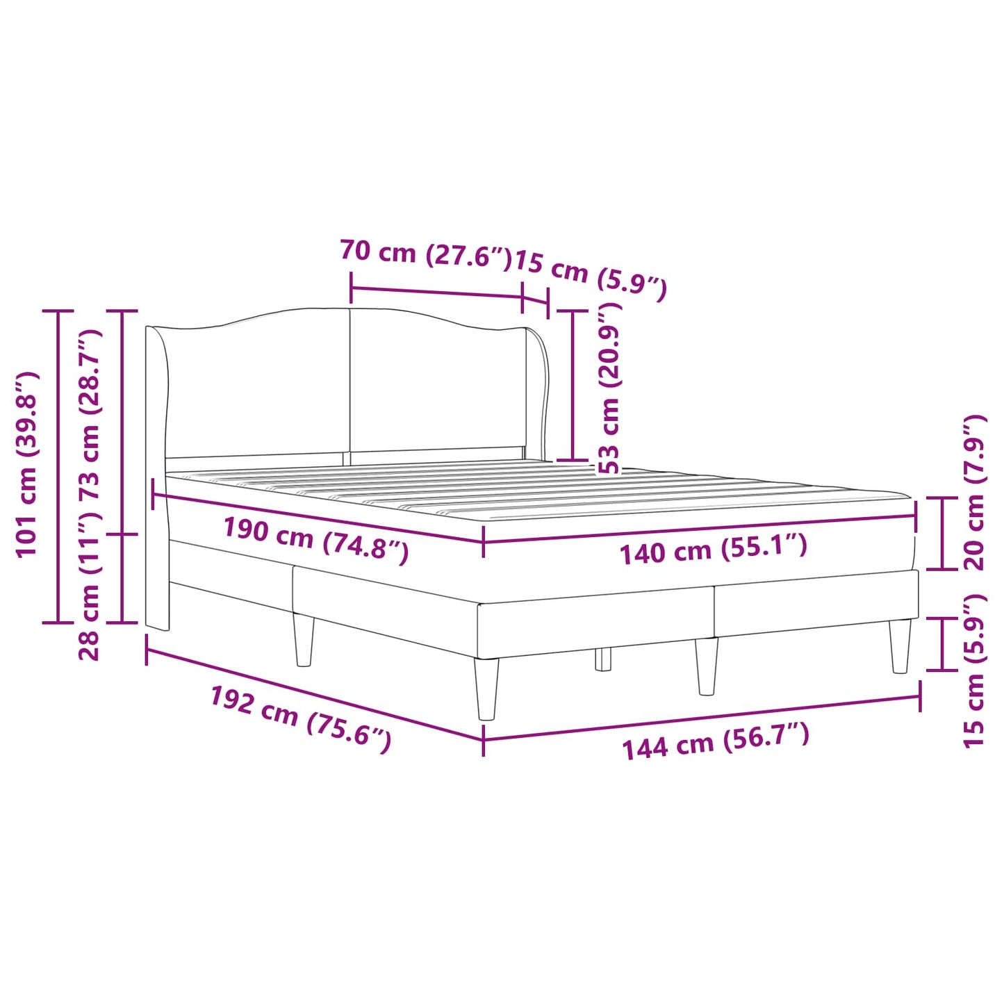Bedframe met hoofdeinde Lichtgrijs 140 x 190 cm Fluweel is nu te koop bij PeponiXL, paradijselijk wonen!