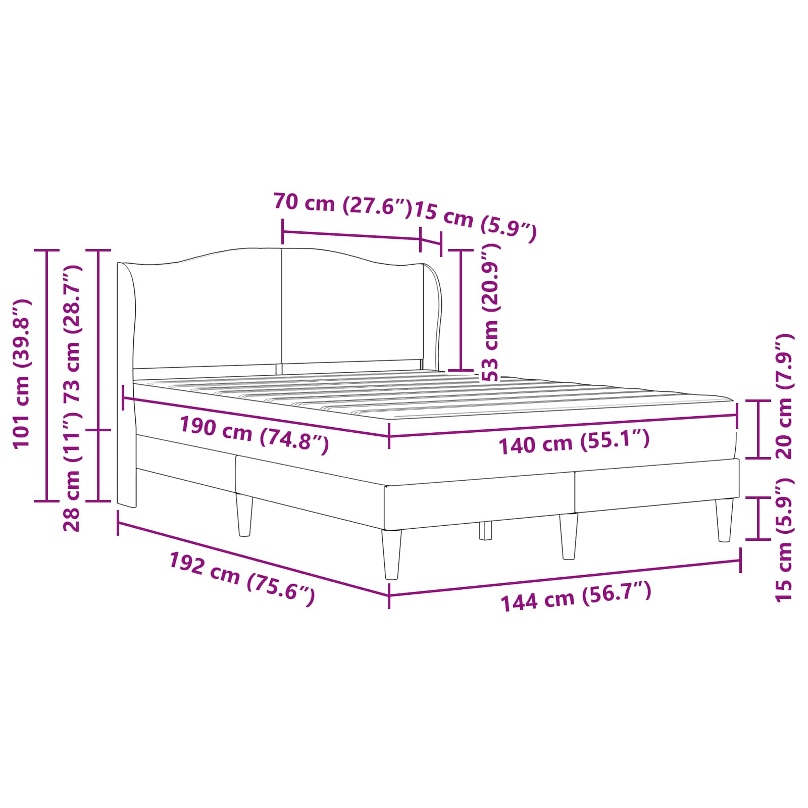 Bedframe met hoofdeinde Lichtgrijs 140 x 190 cm Fluweel is nu te koop bij PeponiXL, paradijselijk wonen!
