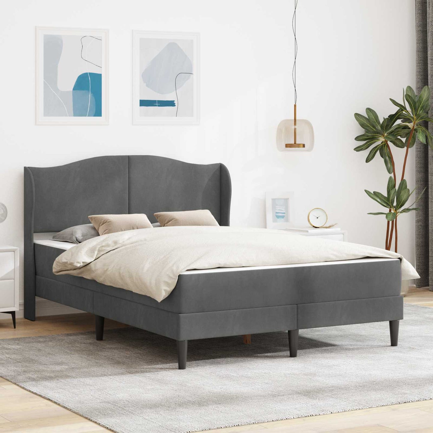 Bedframe met hoofdeinde Donkergrijs 140 x 190 cm Fluweel is nu te koop bij PeponiXL, paradijselijk wonen!